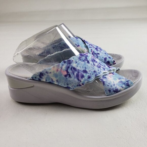 Bzees Sahara Wedge Sandal Womens 7.5 Blue Fabric Slip On Comfort Slide Open Toe - Picture 2 of 12
